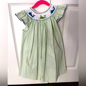 Seersucker Smocked whale dress, 4T